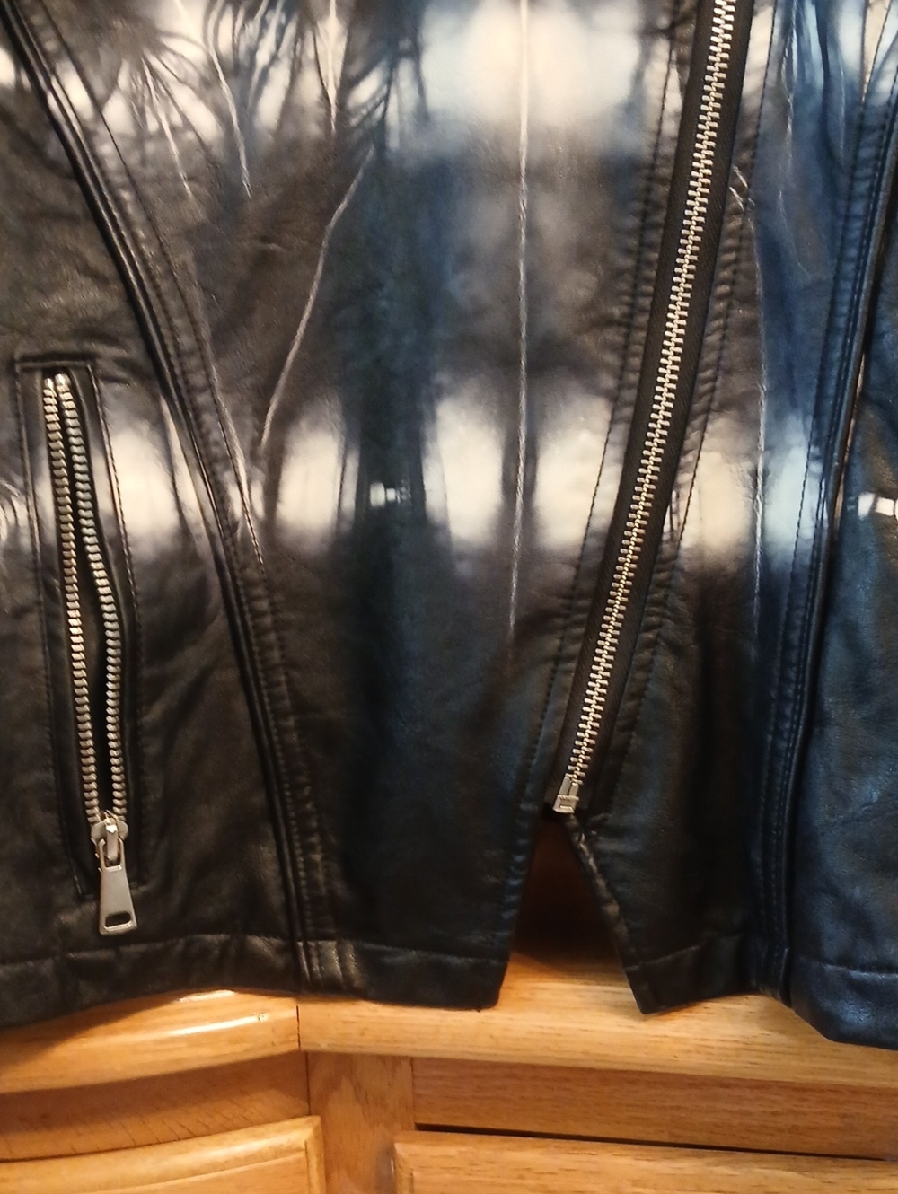 Black & White Tie-Dye Faux Leather Moto Jacket - Picture 9 of 11